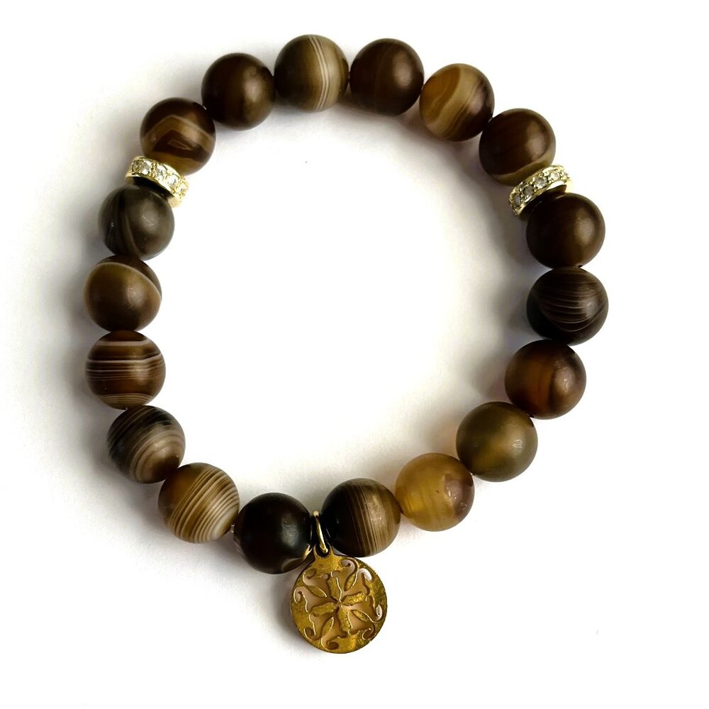 Rustic Cuff Natural Stone Agate Stretch Beaded Logo Bracelet